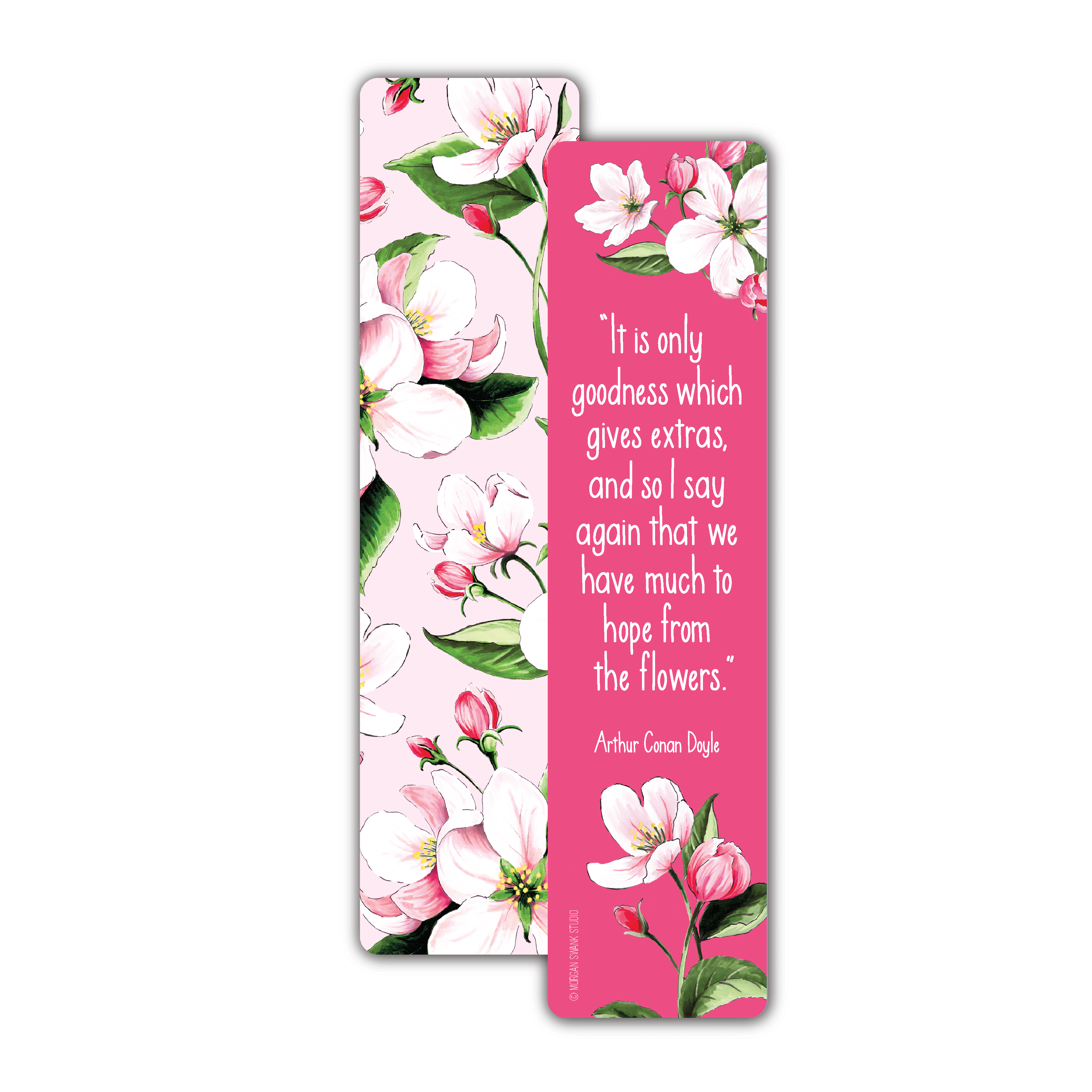 Bookmark with apple blossom flowers and quote by Arthur Conan Doyle