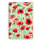 Notebook with red poppy flower illustrations on a light green background.