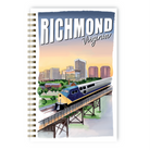 Notebook with a Richmond, VA cityscape and train illustration.