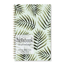 Notebook with watercolor green palm leaves on a light green background.