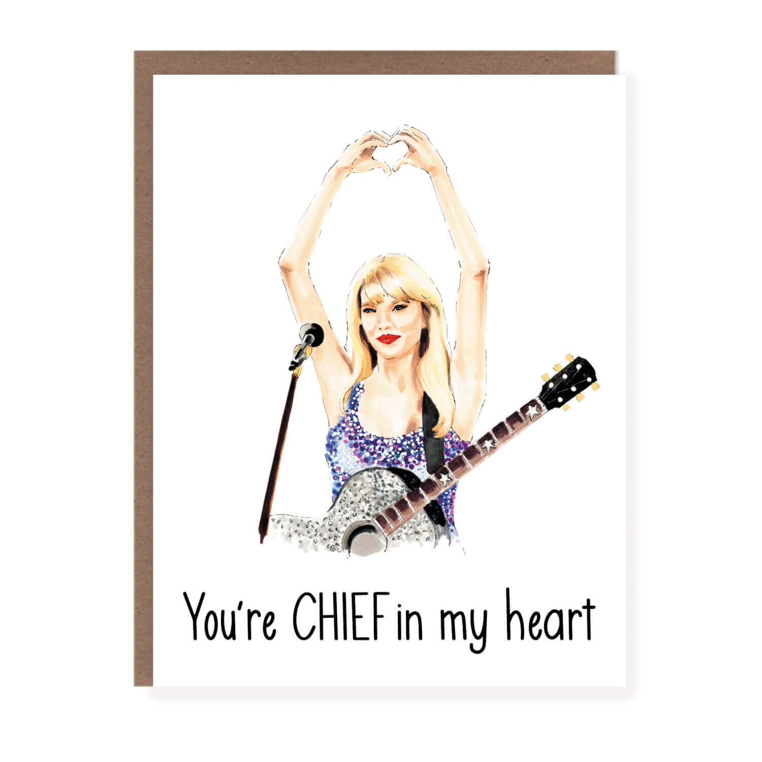 Taylor-inspired greeting card with guitar and heart hands
