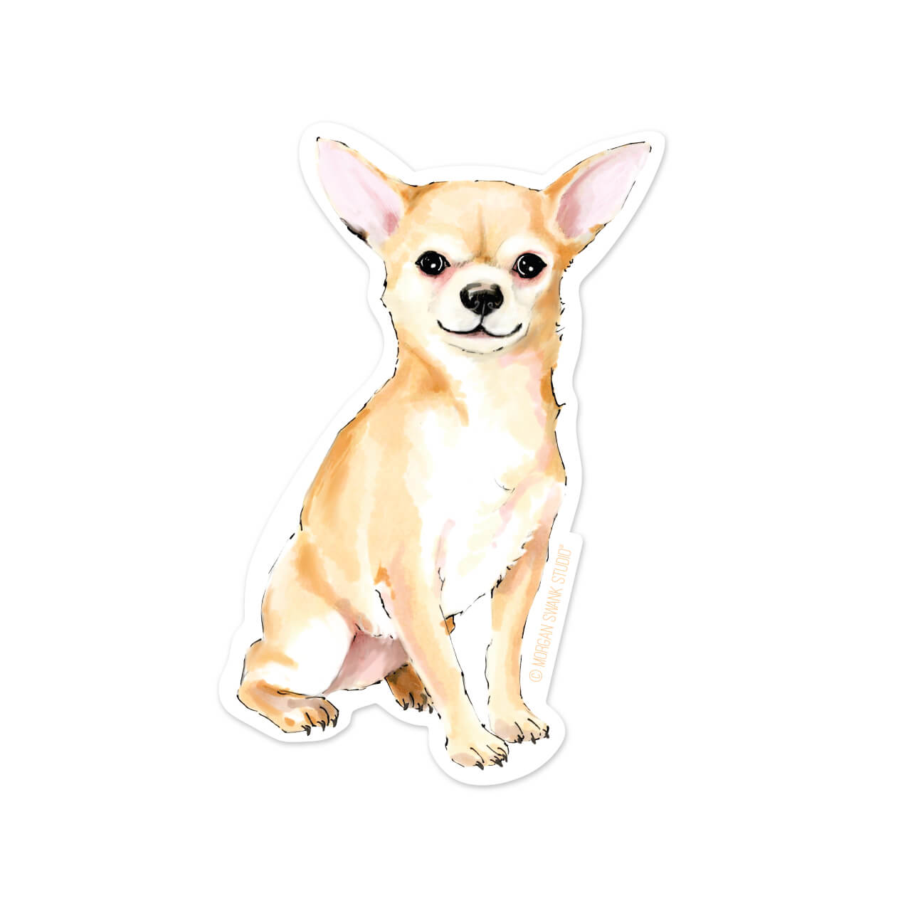 Waterproof Chihuahua sticker featuring a hand-illustrated tan and white chihuahua sitting upright