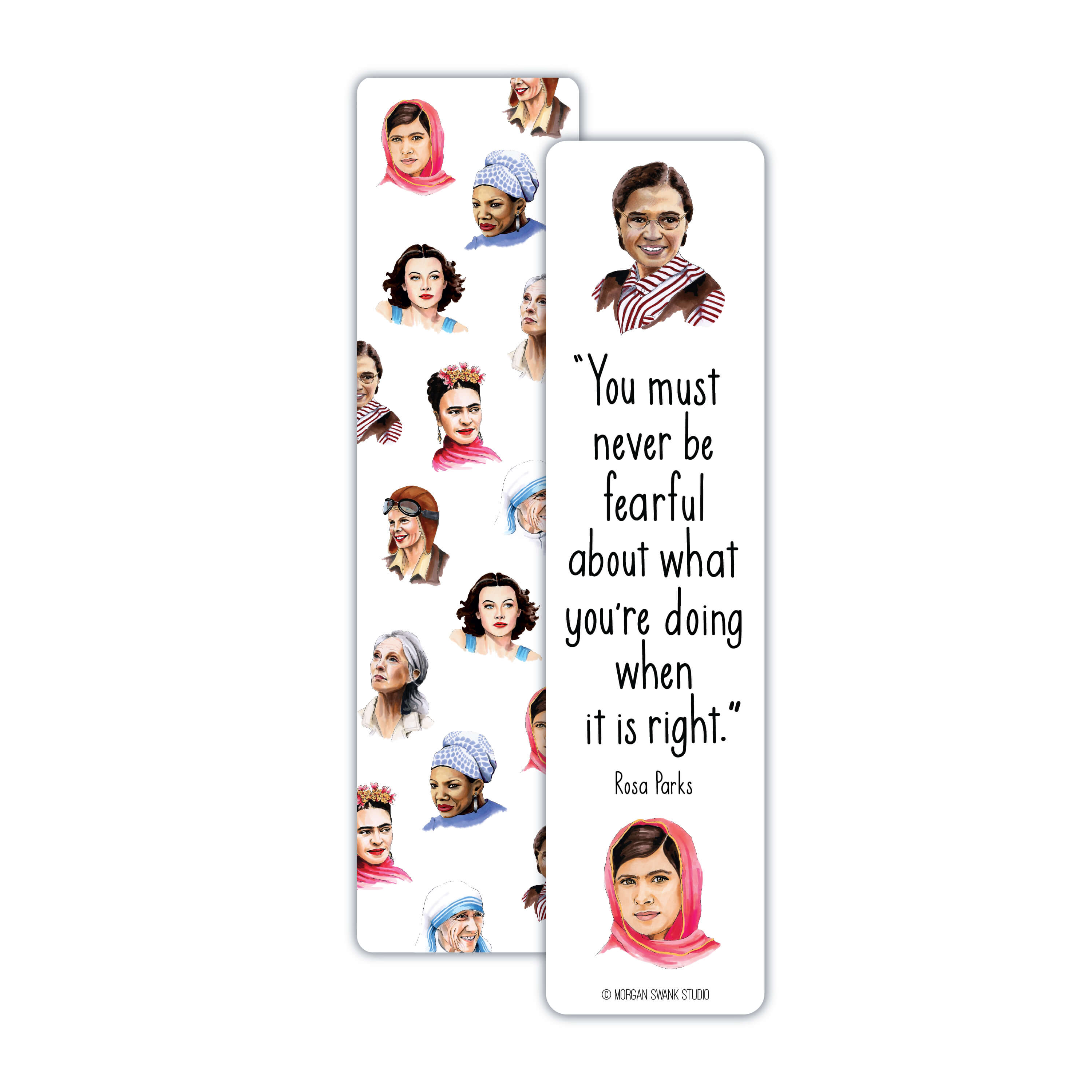 Bookmark with portraits of famous women and quote by Rosa Parks
