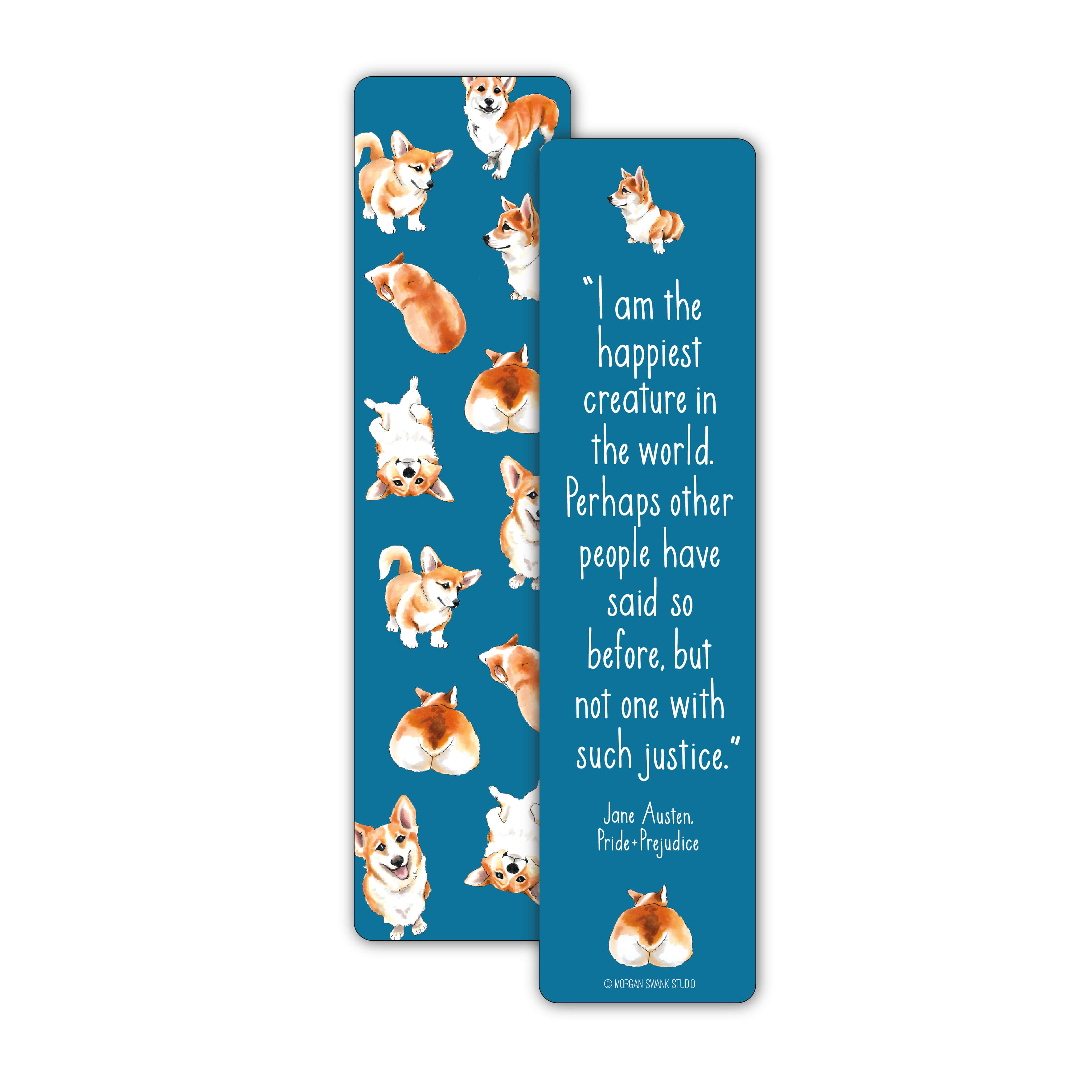 Bookmark with corgis and quote by Jane Austen from Pride and Prejudice