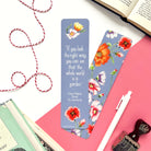 Bookmark with cosmos flowers and quote by Frances Hodgson Burnett from The Secret Garden