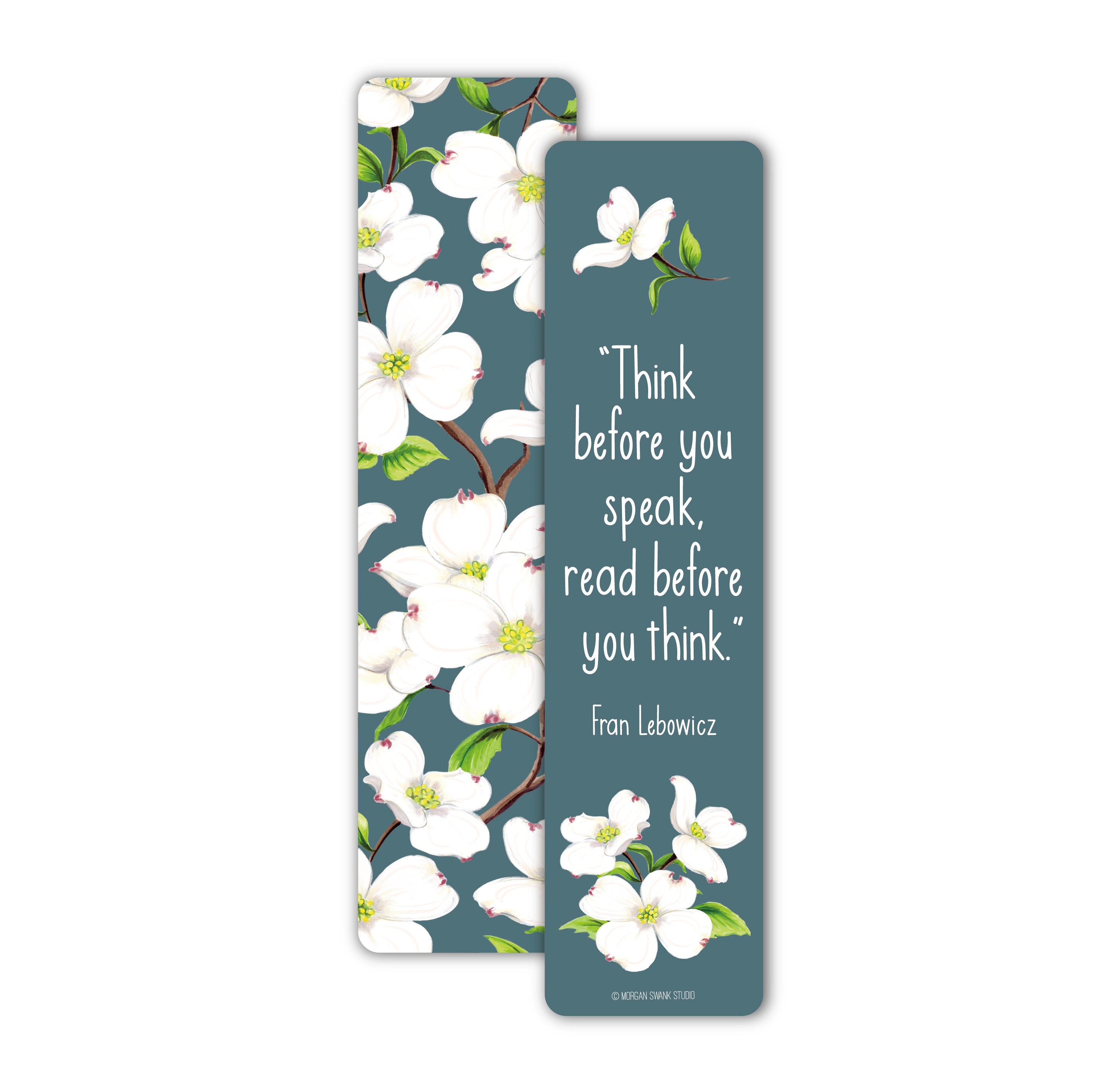 Bookmark with dogwood flowers and quote by Fran Lebowitz