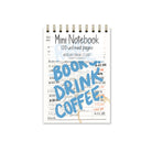 Plastic-free mini notebook with vintage library card design and blue “Read Books Drink Coffee” text