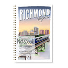 Notebook with a Richmond, VA cityscape and train illustration.