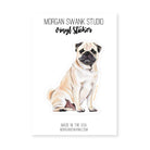 Waterproof Pug sticker with hand-drawn illustration of a fawn-colored pug sitting
